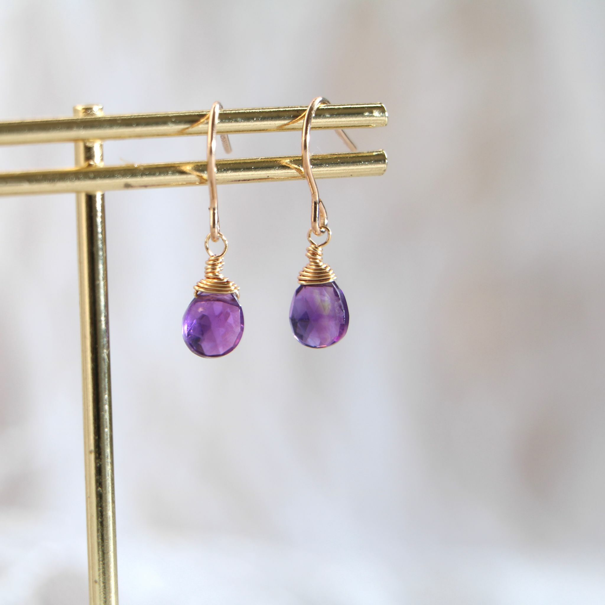 RABBIT BOUQUET天然石手作水晶耳環-Amethyst 紫水晶 (14KGP post)