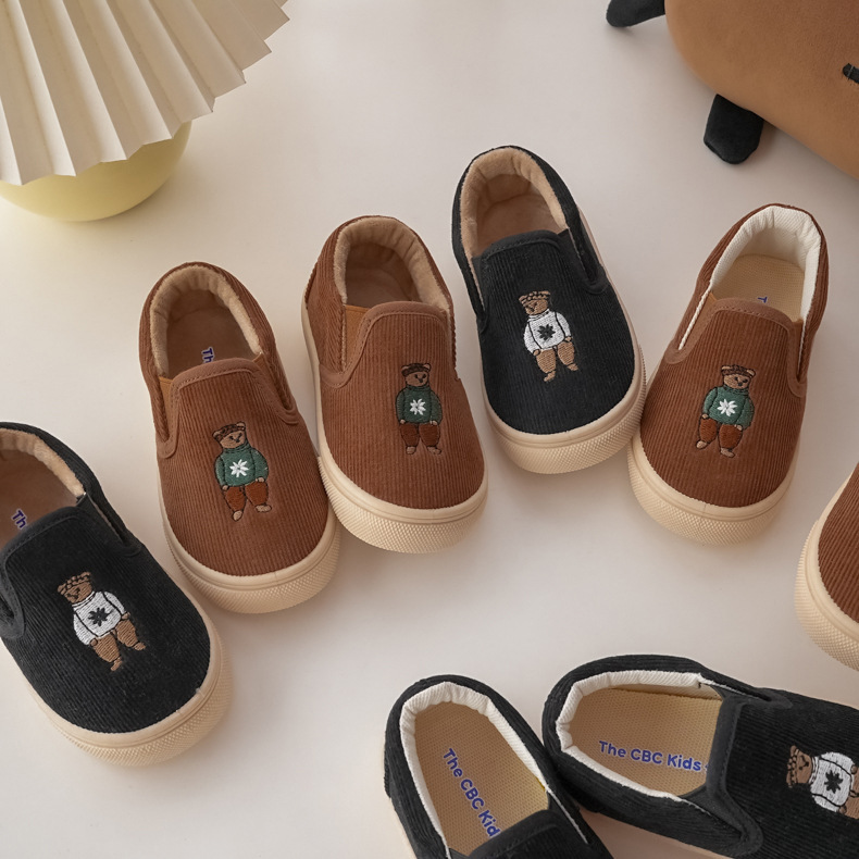 韓系小熊燈心絨學步鞋