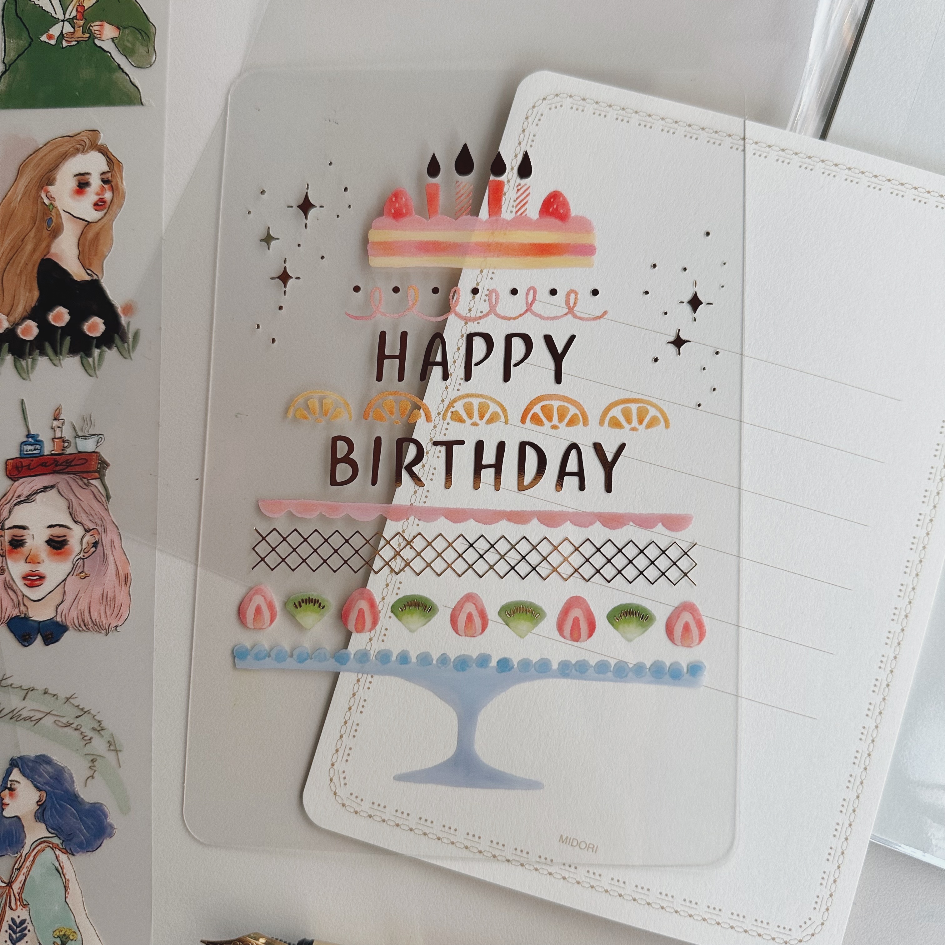 生日蛋糕 燙金 透明卡片｜日本MIDORI