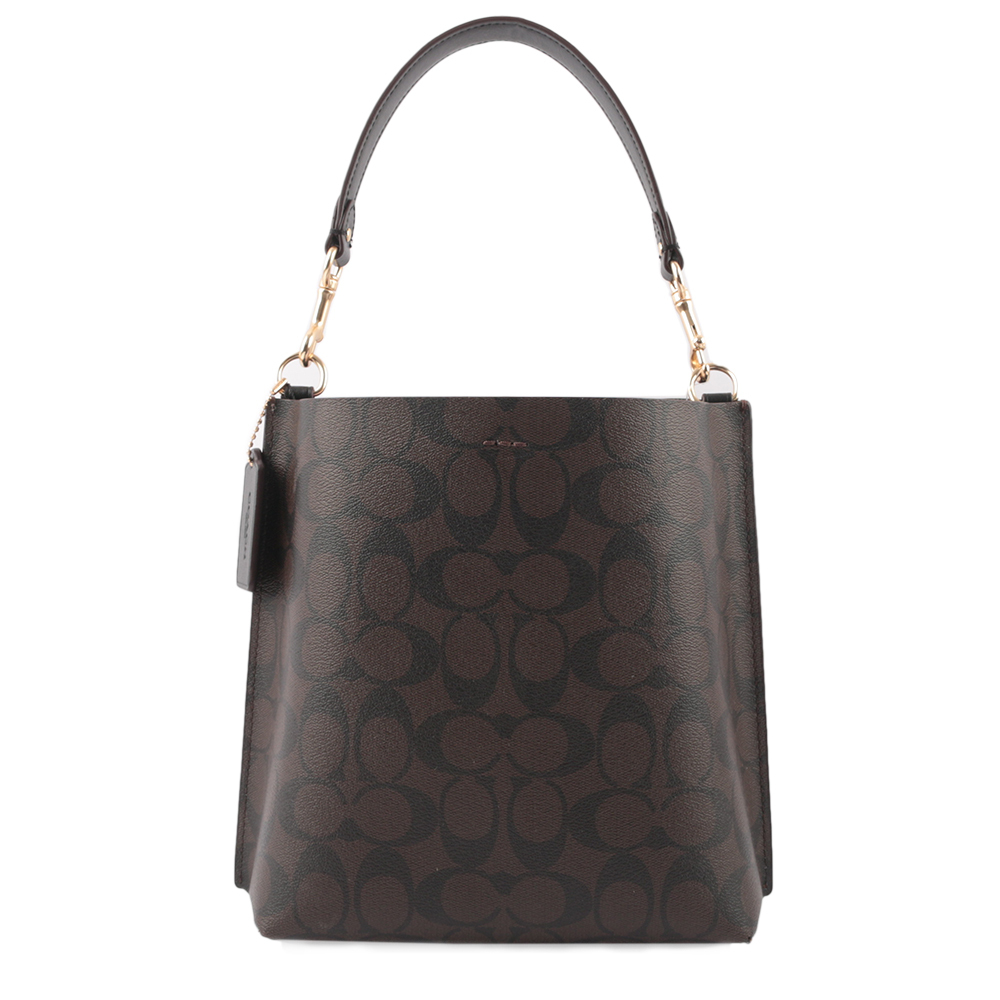 【COACH】Mollie 22 塗層帆布二用水桶包(巧克力色)