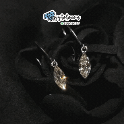 全新18K白金【主石64份欖尖形鑽石】吊耳環