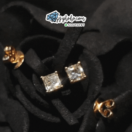 全新18K玫瑰金【主石63份方形鑽石】耳環