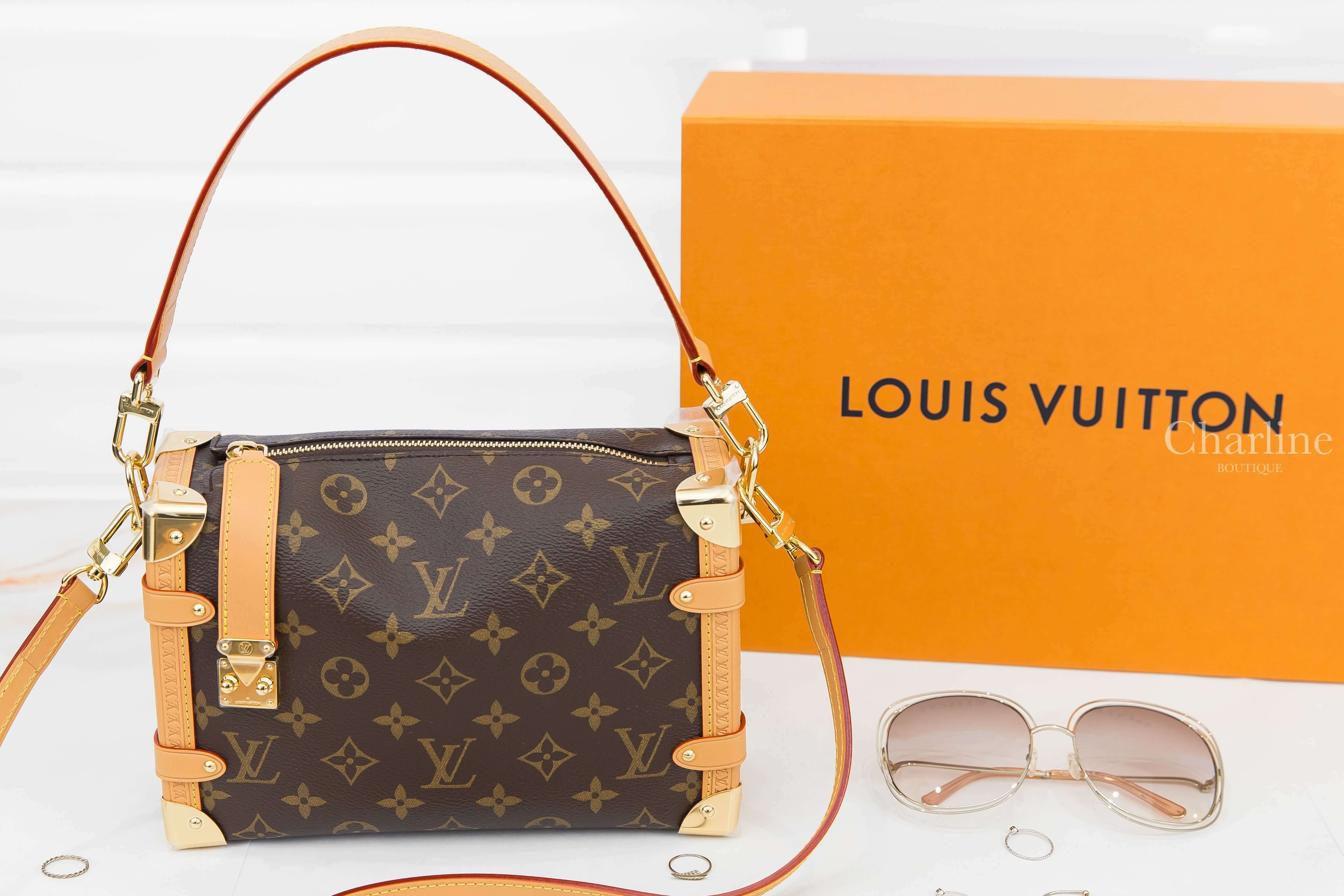 Louis Vuitton Side Trunk PM Bag 咖啡色老花帆布行李箱造型金屬邊角手提肩背包-Charline Boutique 精品代購