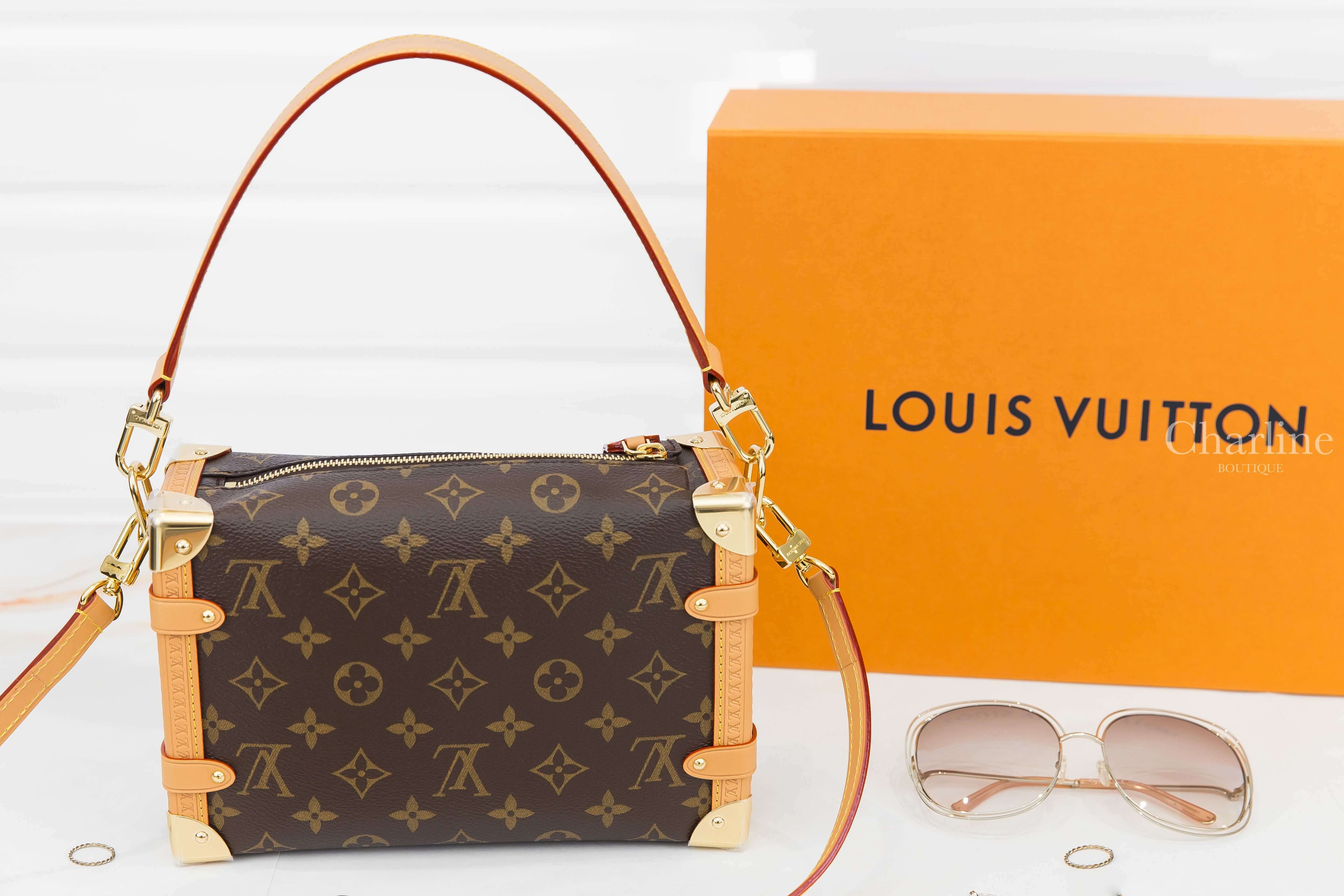 Louis Vuitton Side Trunk PM Bag 咖啡色老花帆布行李箱造型金屬邊角手提肩背包-Charline Boutique 精品代購
