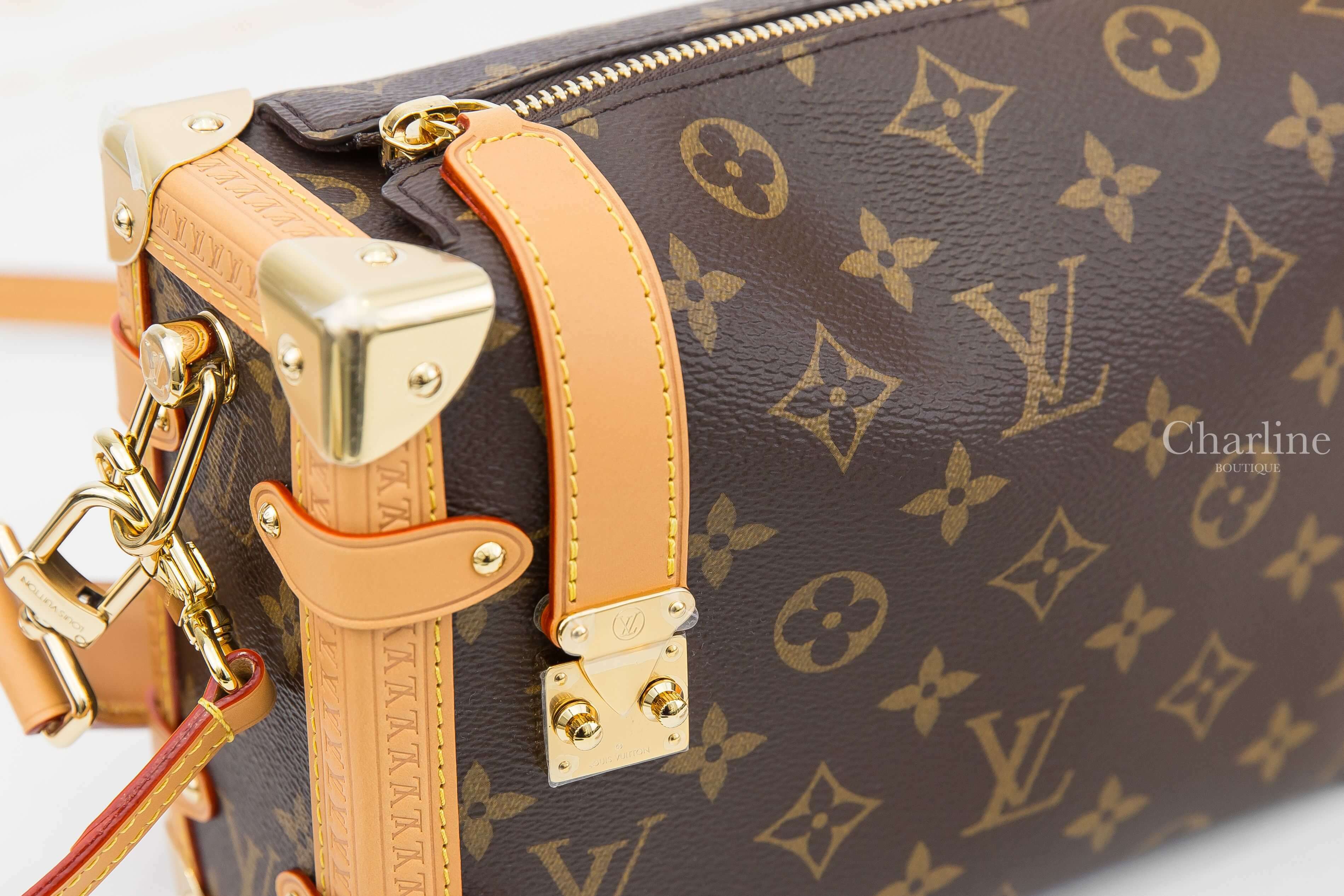 Louis Vuitton Side Trunk PM Bag 咖啡色老花帆布行李箱造型金屬邊角手提肩背包