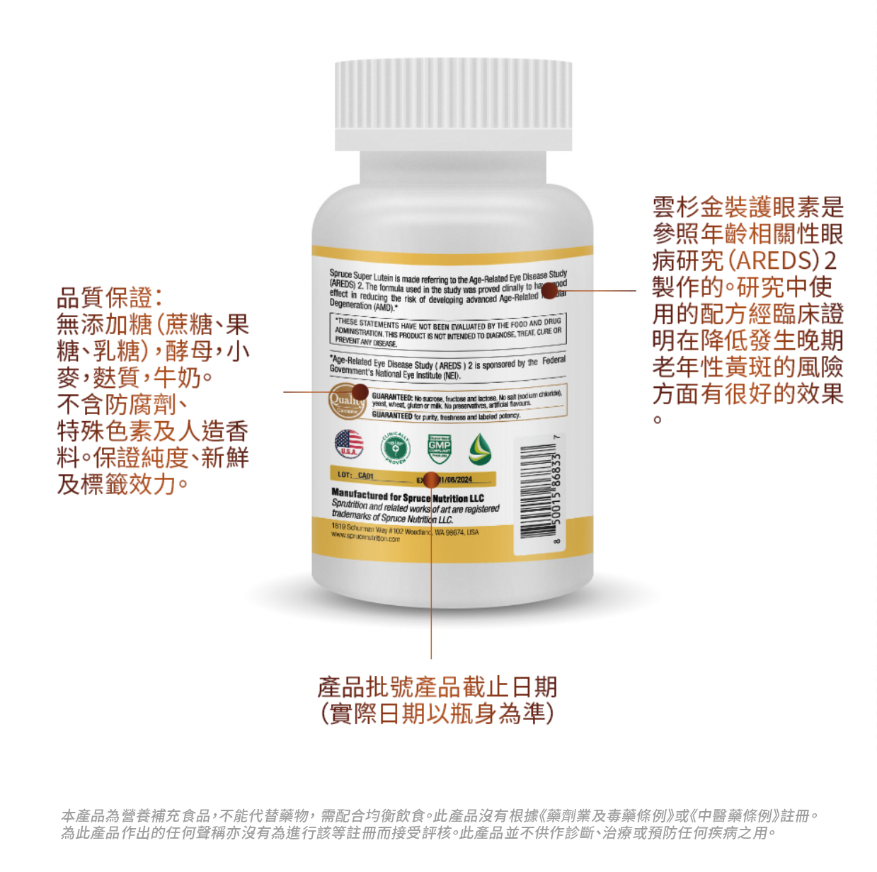 【 Spruce Nutrition 】護眼配方十重奏 金裝護眼素｜30 粒裝（美國原裝行貨）產品詳細資料