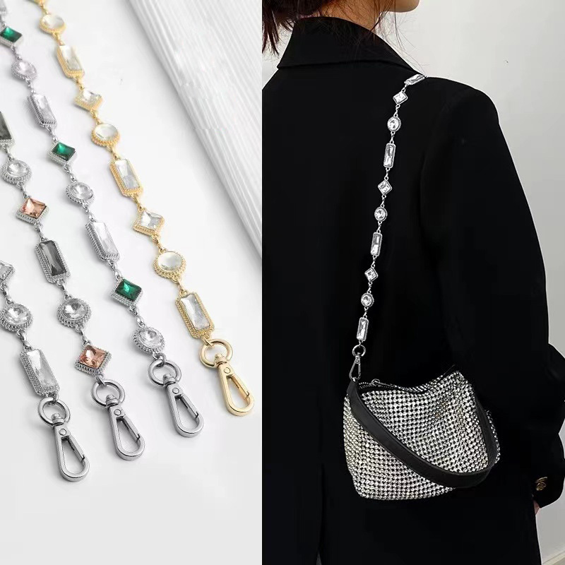 手工坊包包鏈條單買彩色水鑽斜挎包鍊子百搭金屬高檔肩帶配件