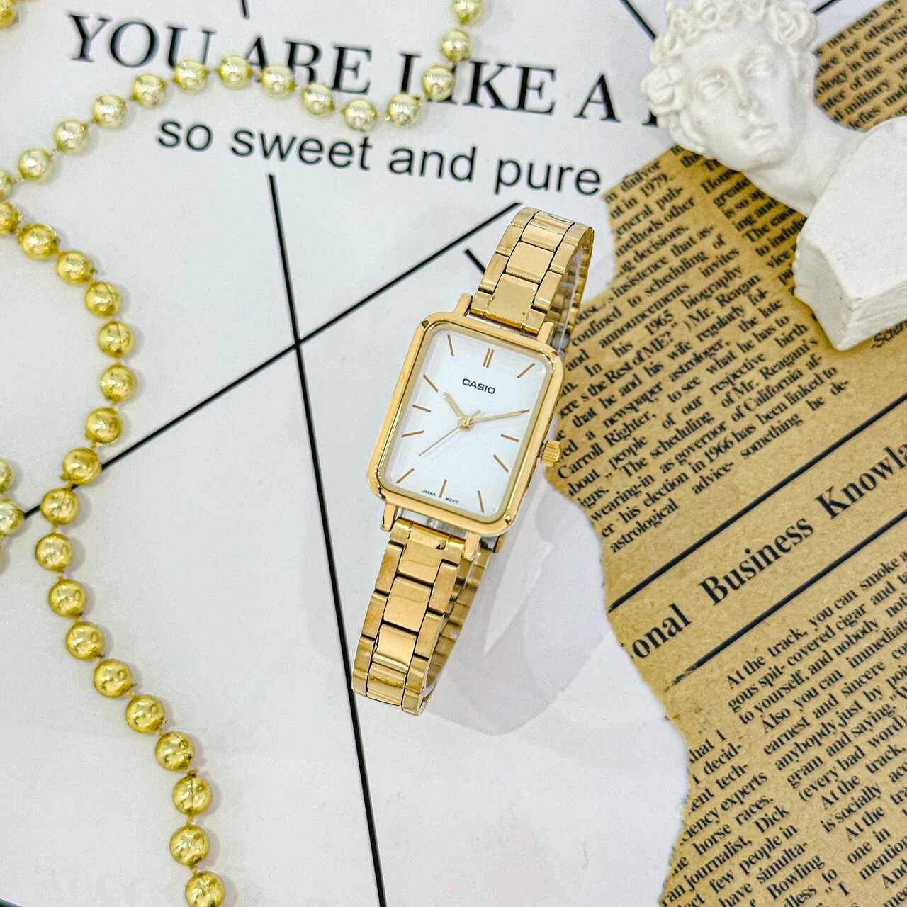 【CASIO 卡西歐】方形質感指針腕錶 LTP-V009G-7E 20.7mm 現代鐘錶