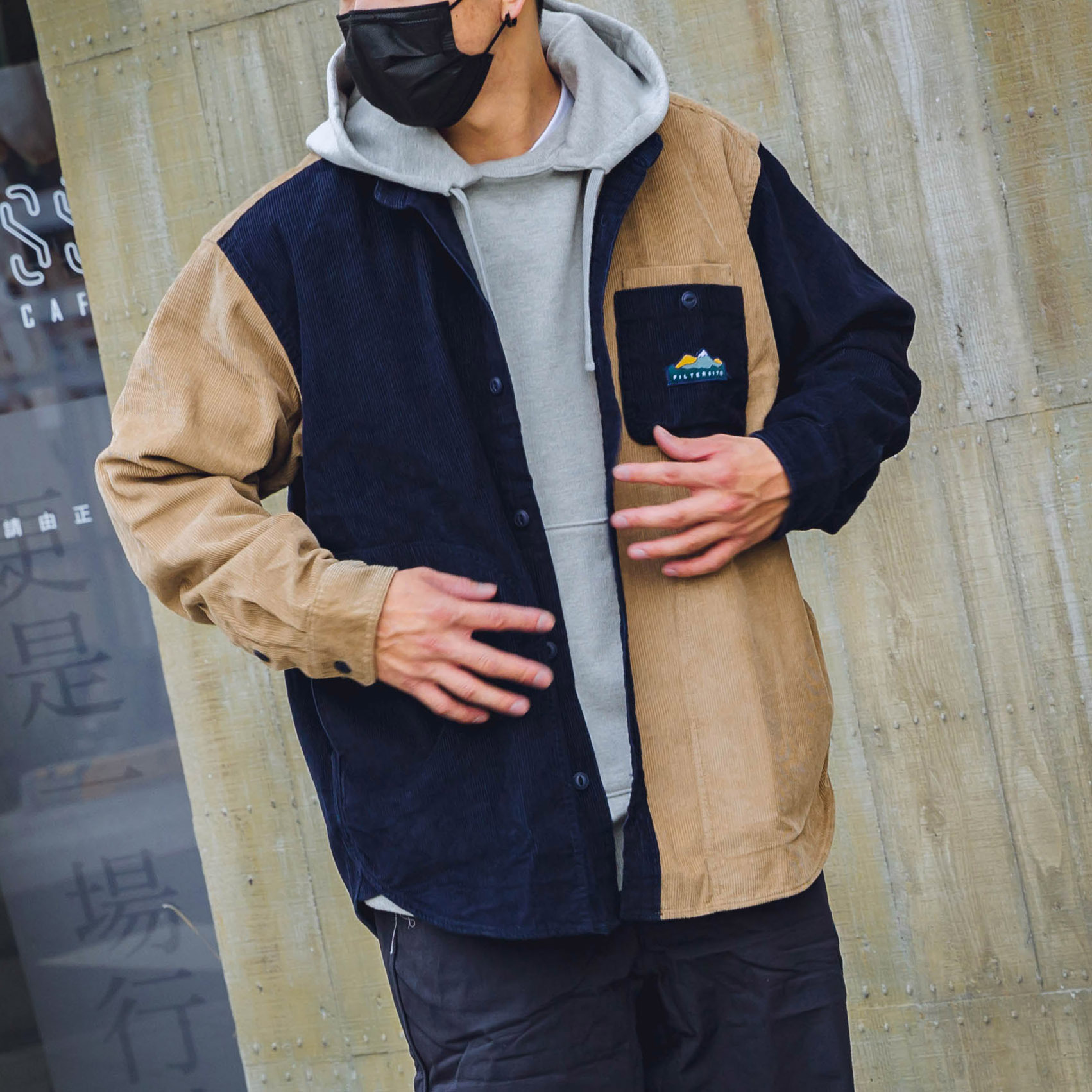 拼色燈芯絨亨利領襯衫 Filter017® Color-Blocked Corduroy Henley Long Sleeve Shirt【Filter017-5200】