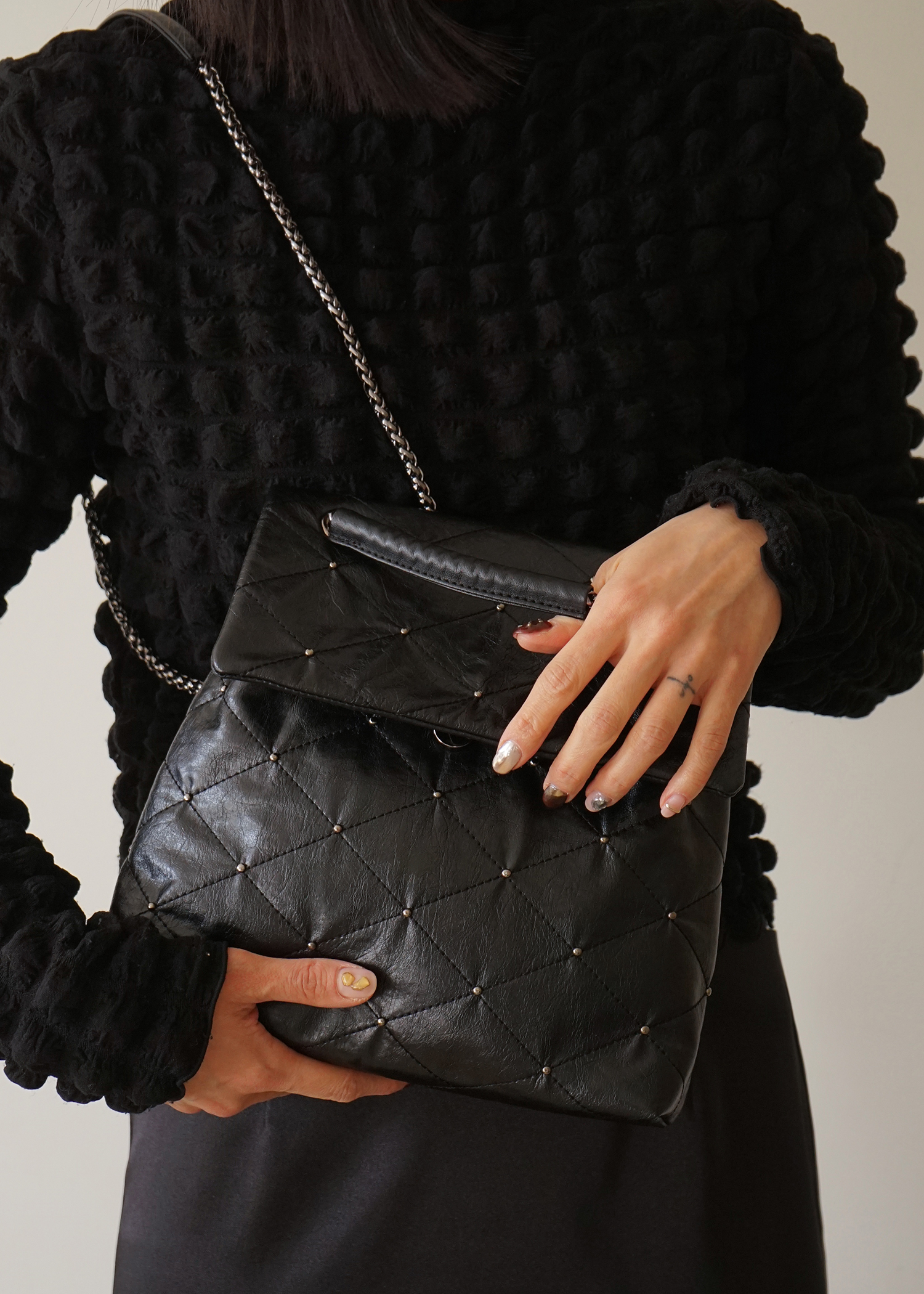 Kwani Lozenge Studded Bag Midnight Black