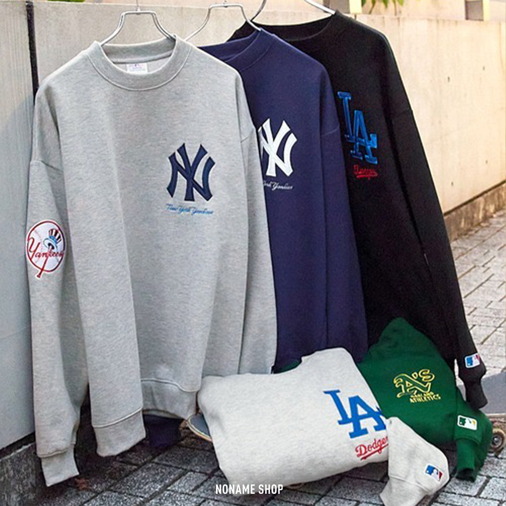 MLB 復古 印花 棒球 刺繡 大圖案 大學T 八色 (男/女款)