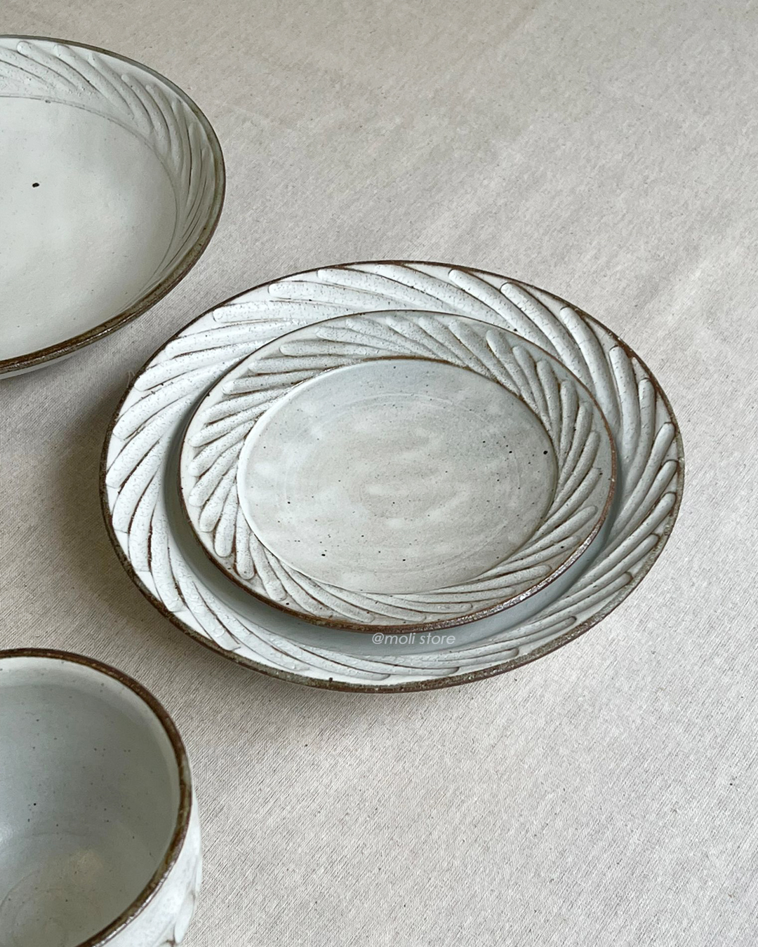 Kobiki Stripe Carving 15cm Plate｜Mino Ware