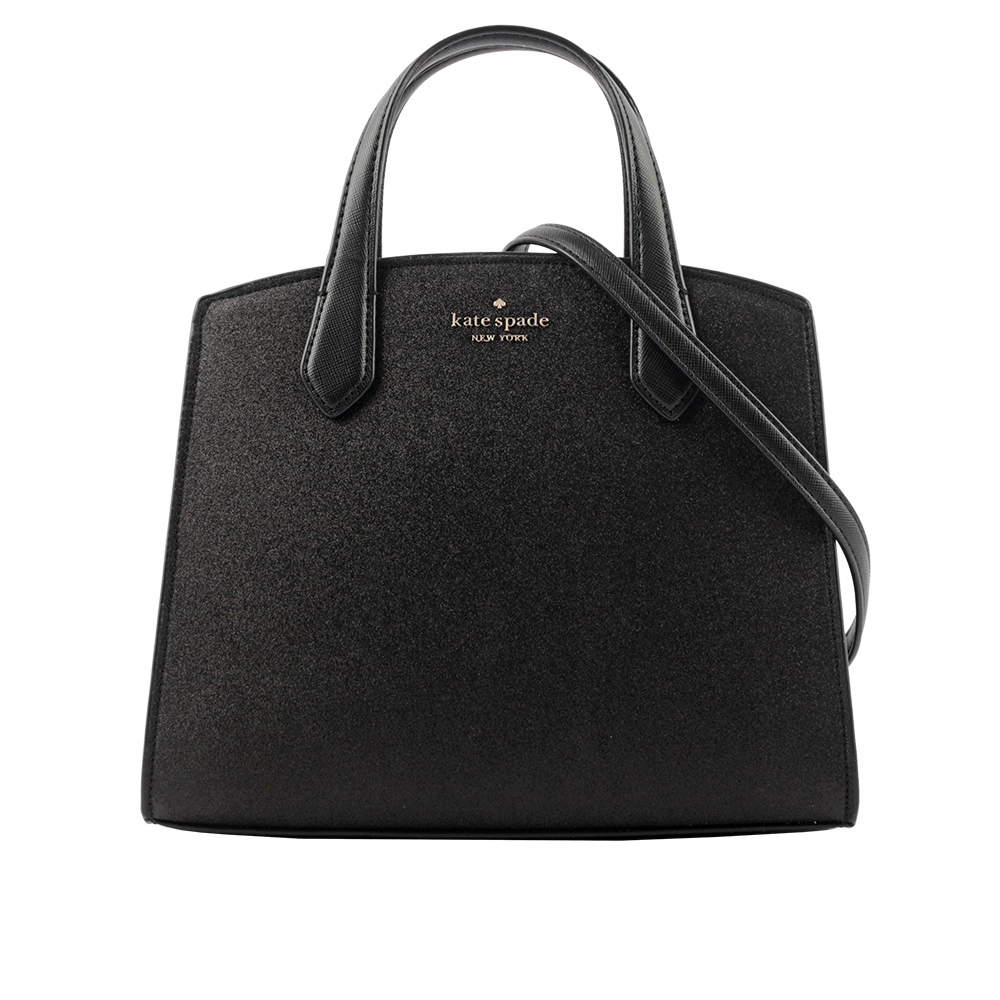 【Kate Spade】Tinsel 閃亮布質手提/斜背二用包(黑色)