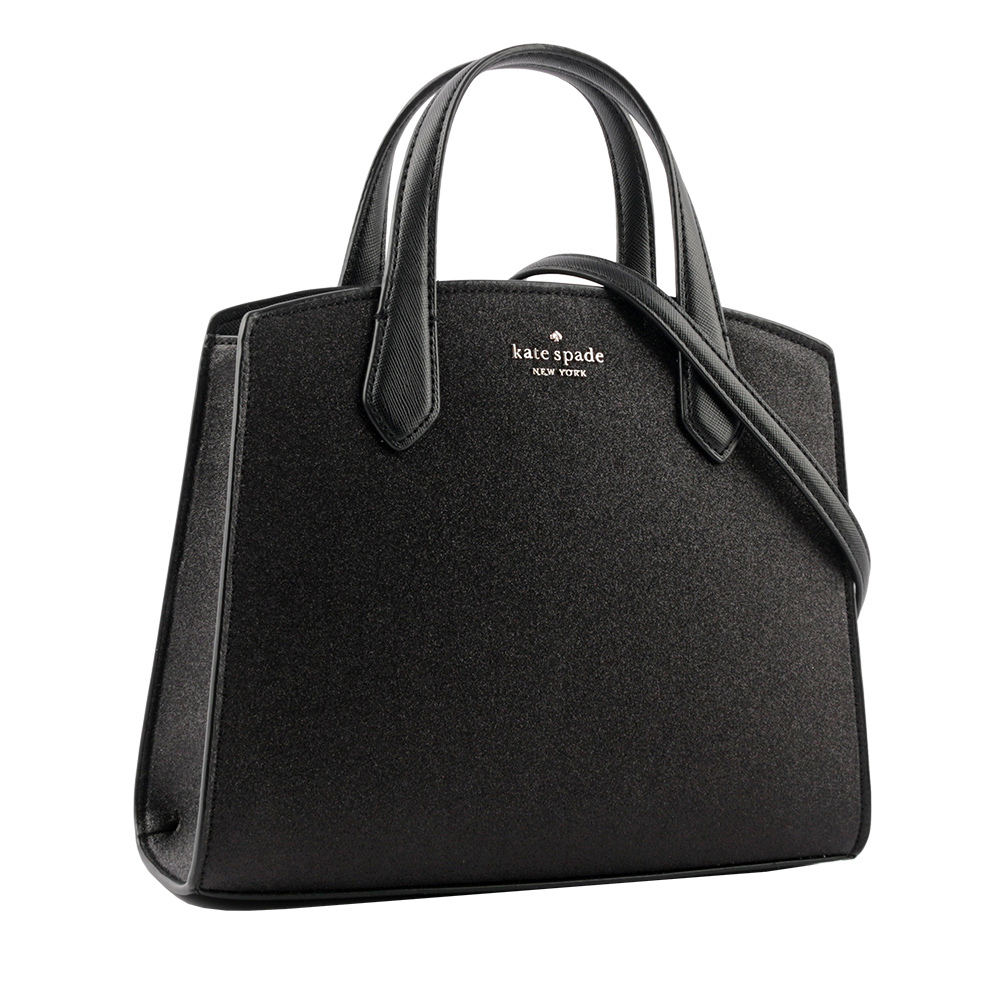 【Kate Spade】Tinsel 閃亮布質手提/斜背二用包(黑色)