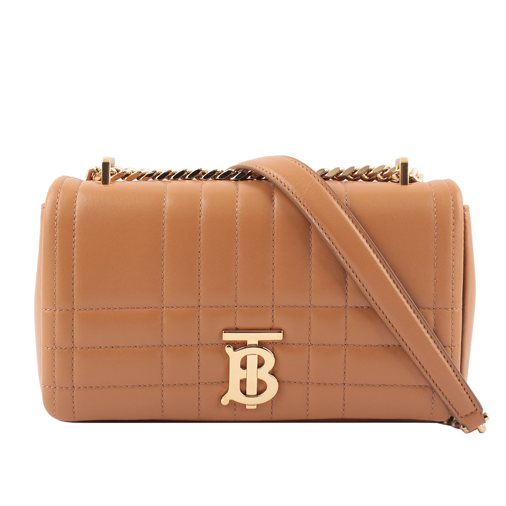 【BURBERRY】Lola 小羊皮縫線設計小款翻蓋鍊包(楓葉棕色)