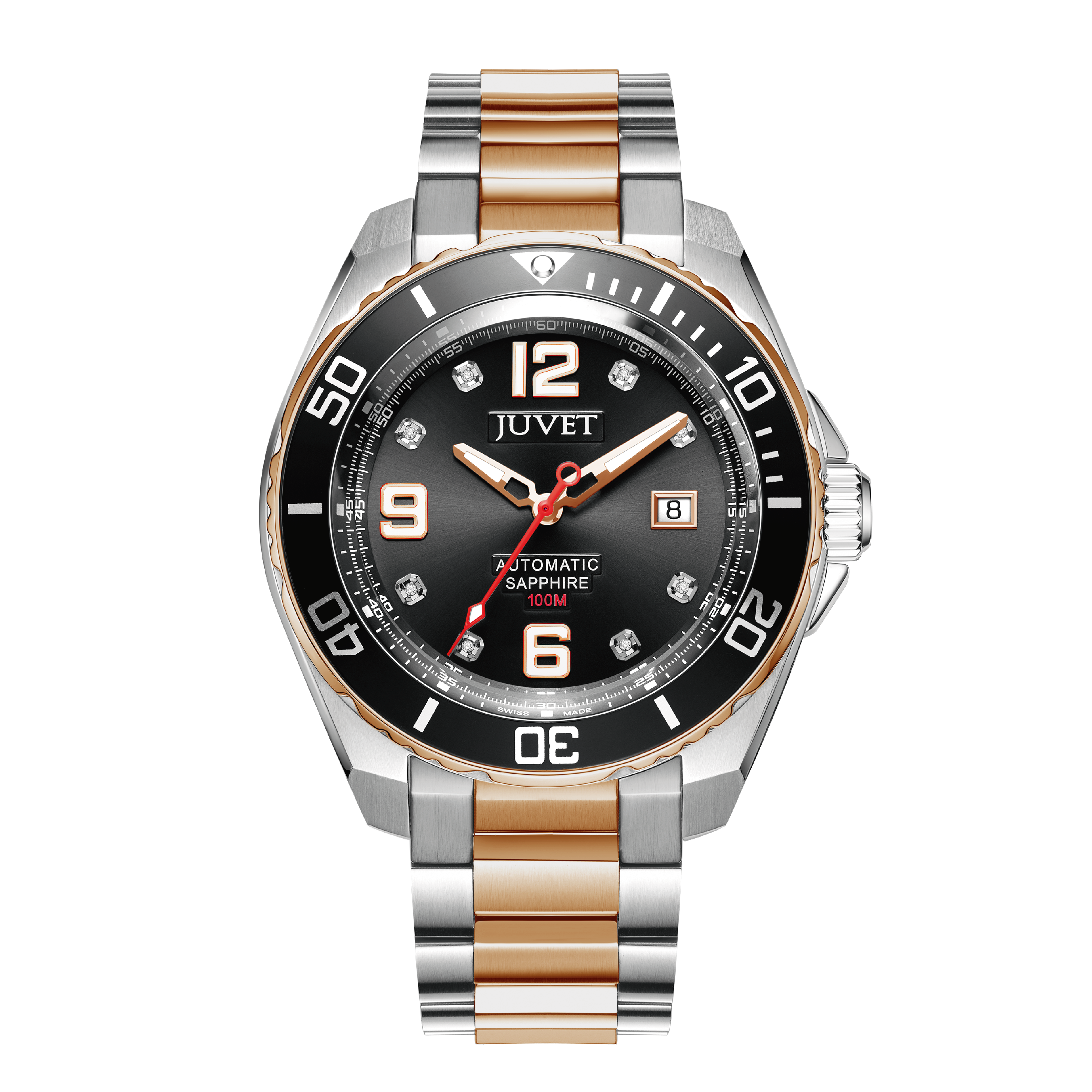 JUVET JV3022 男裝潛水錶 機械錶 銀金黑色