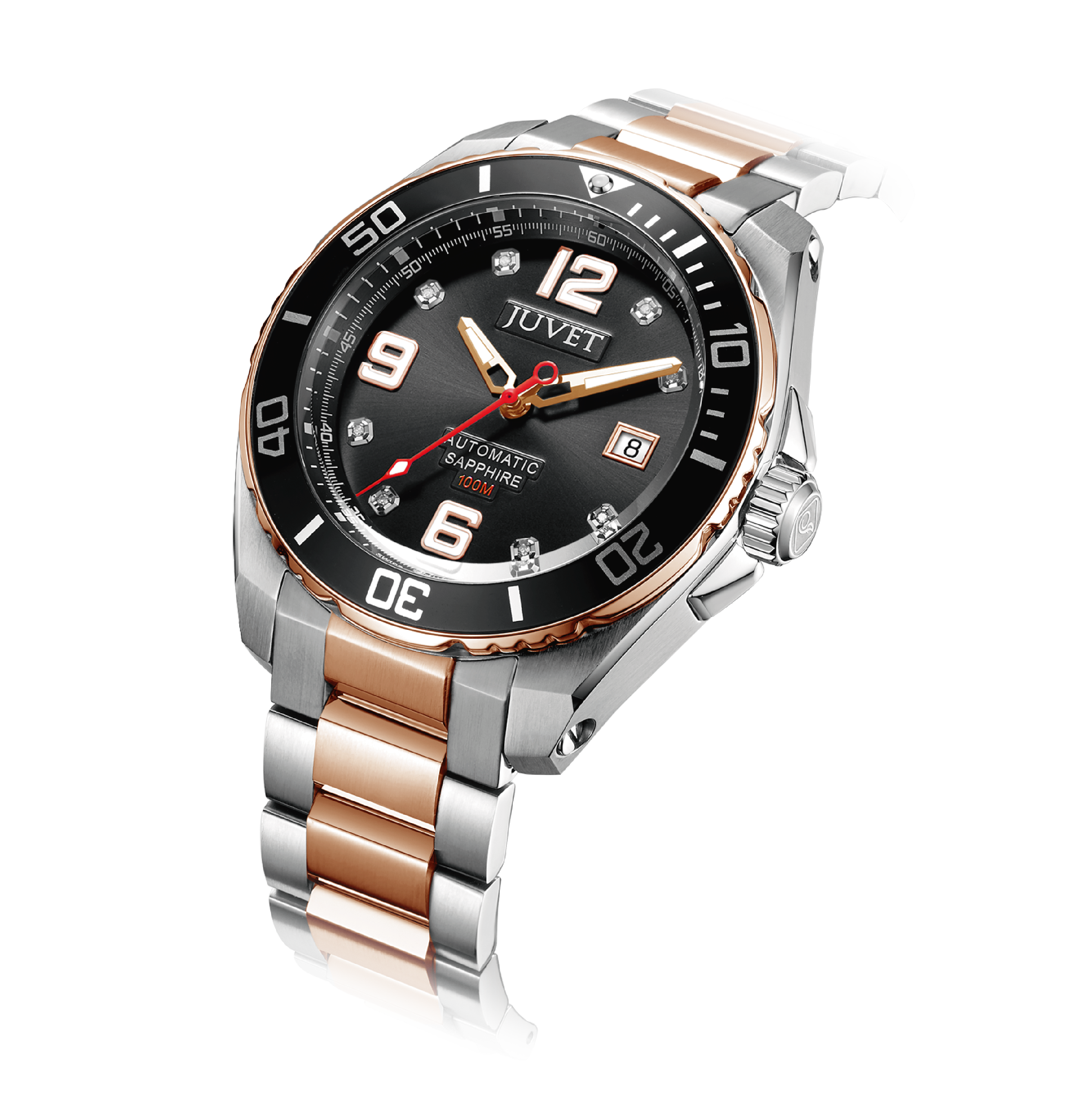 JUVET JV3022 男裝潛水錶 機械錶 銀金黑色