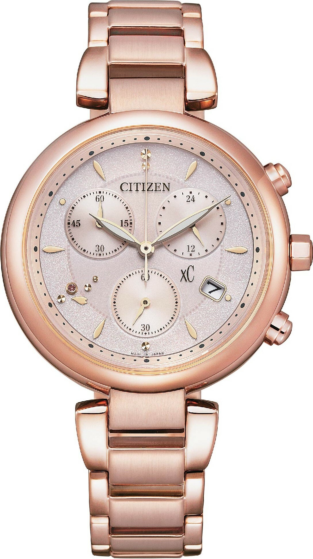 萬年鐘錶 - Citizen 星辰錶  XC   心蕊 台灣限定鬱金香圖騰  玫瑰金光動能三眼計時女錶  FB1452-66W  錶徑35MM