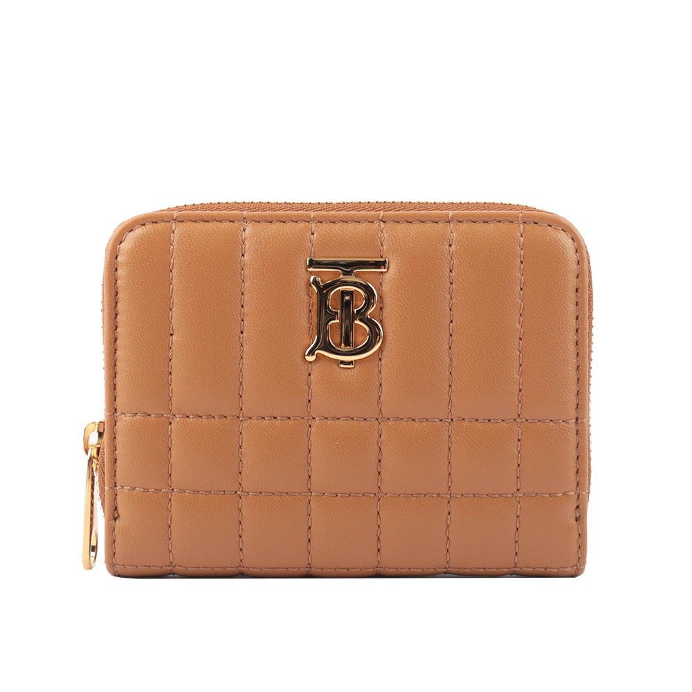 【BURBERRY】Lola 小羊皮縫線設計ㄇ形拉鍊零錢包(楓木棕色)