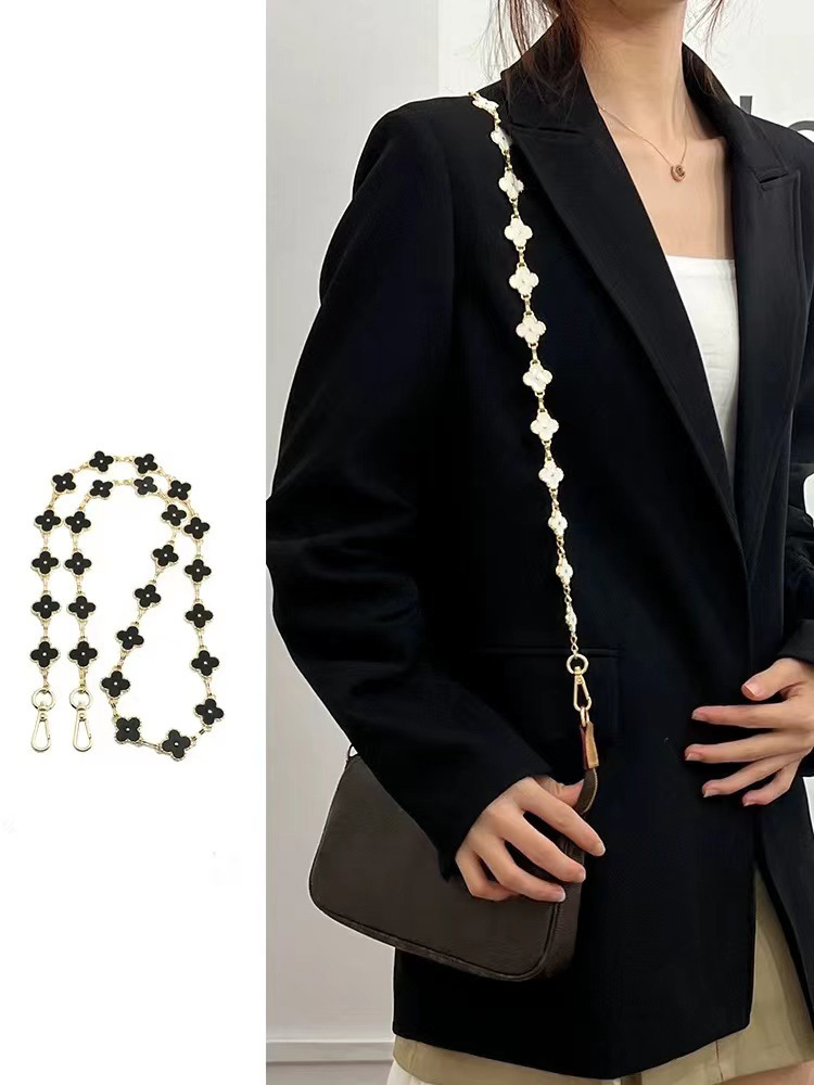 手工坊包包鏈條單買小眾設計雙面黑白四葉草金屬斜挎鍊子配件