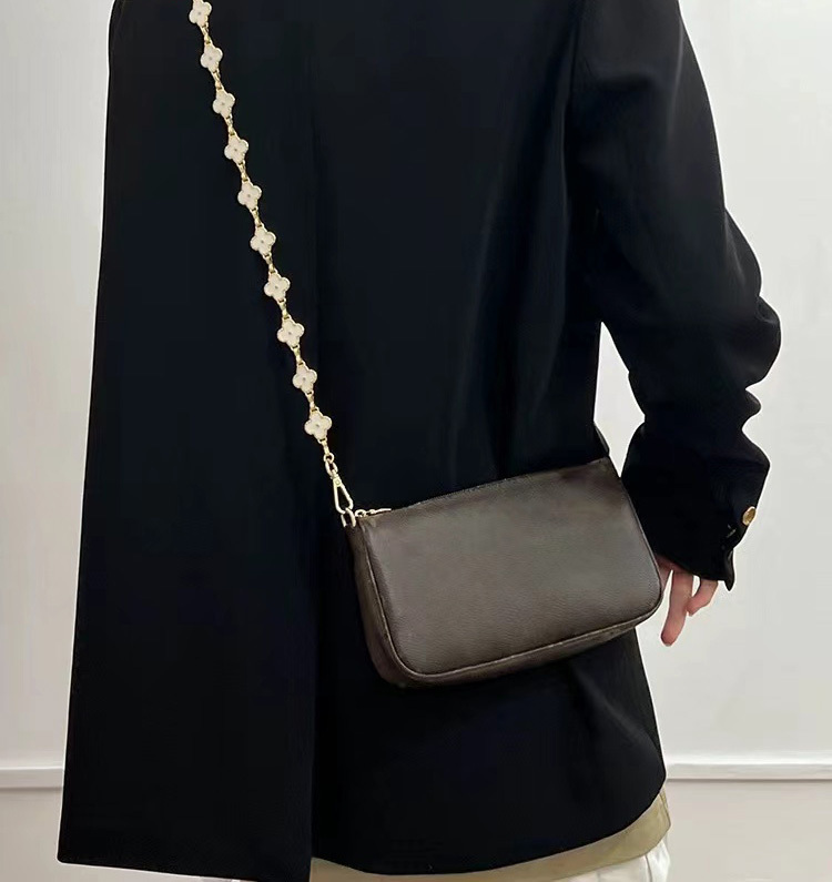 手工坊包包鏈條單買小眾設計雙面黑白四葉草金屬斜挎鍊子配件