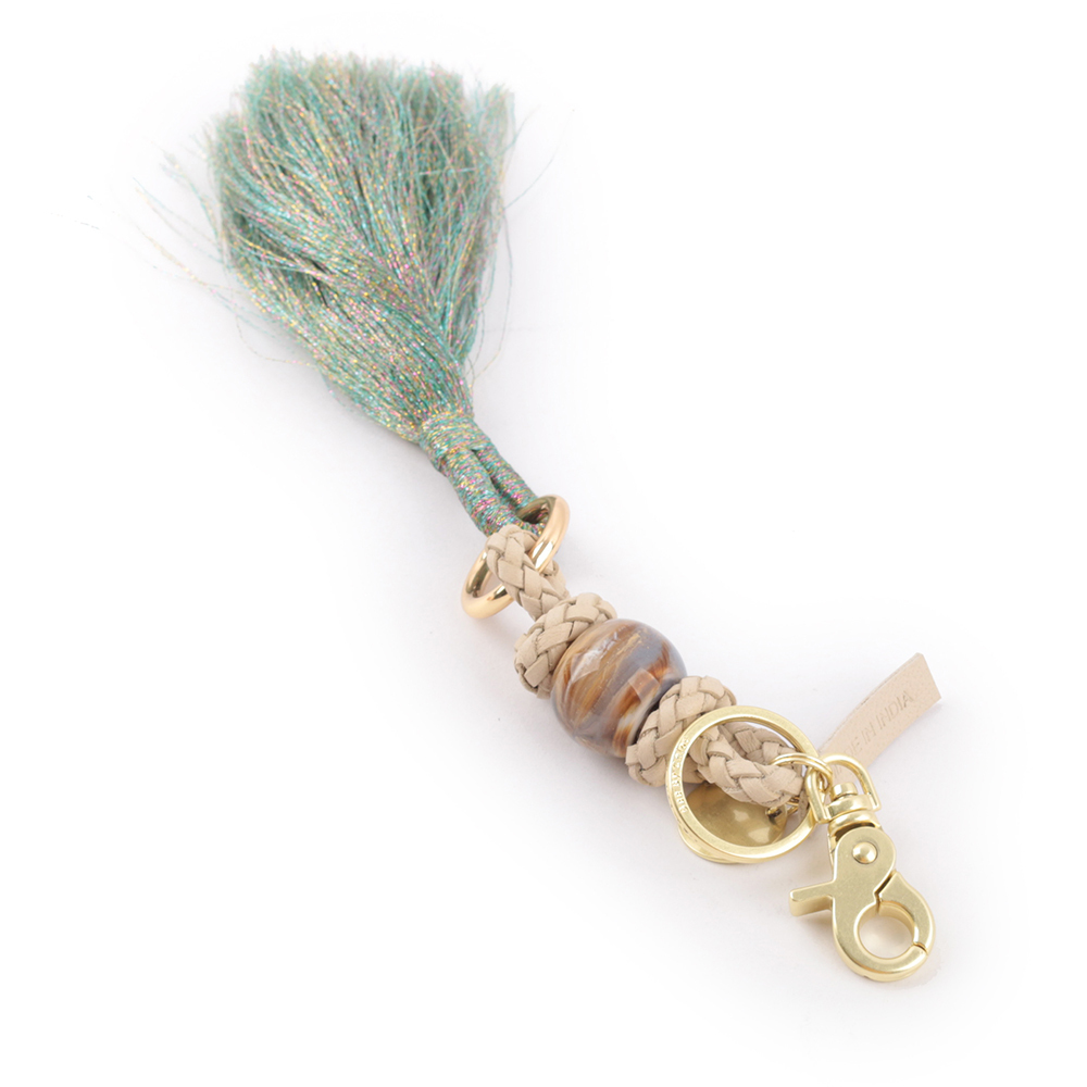 【SEE BY CHLOE】Grigris 編織皮革金蔥流蘇吊飾/鑰匙圈(白色/綠色)