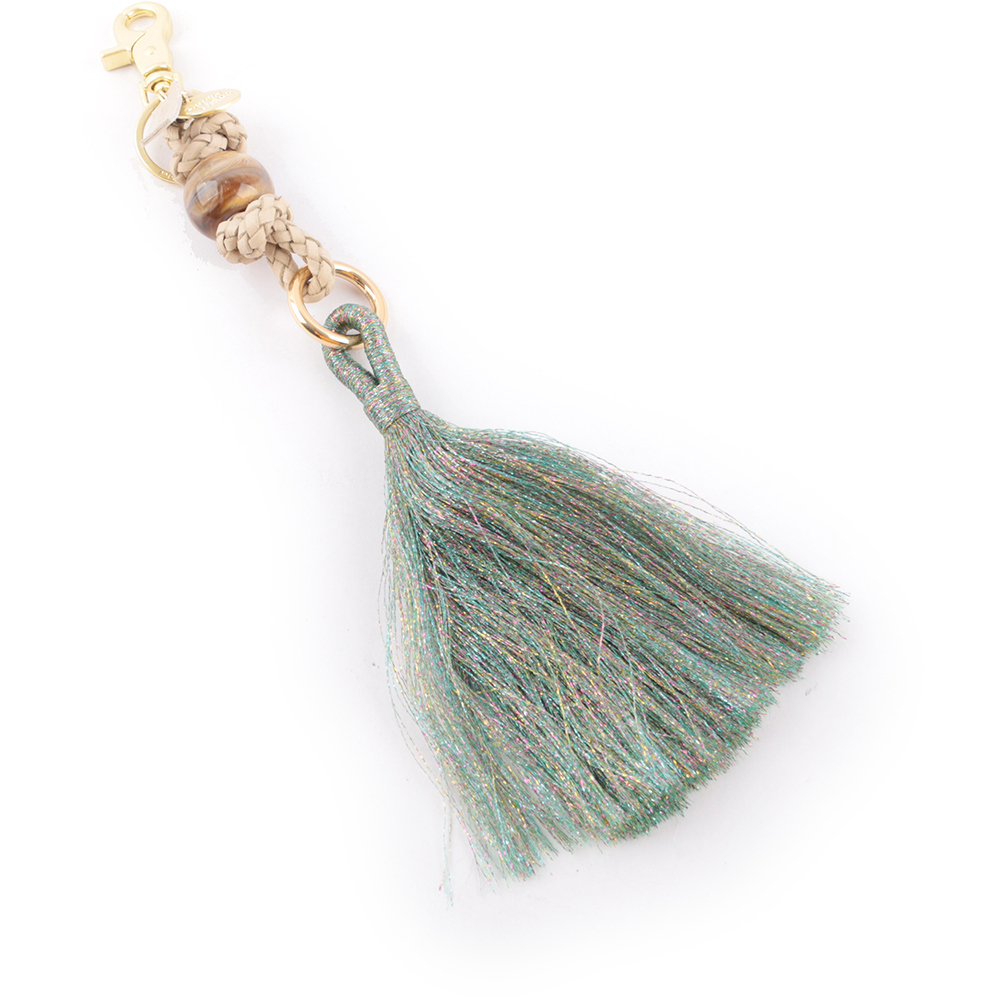 【SEE BY CHLOE】Grigris 編織皮革金蔥流蘇吊飾/鑰匙圈(白色/綠色)