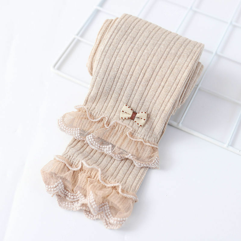 I17BE_SS23🤎燕麥色lace邊直紋蝴蝶結打底褲 (pre-order)