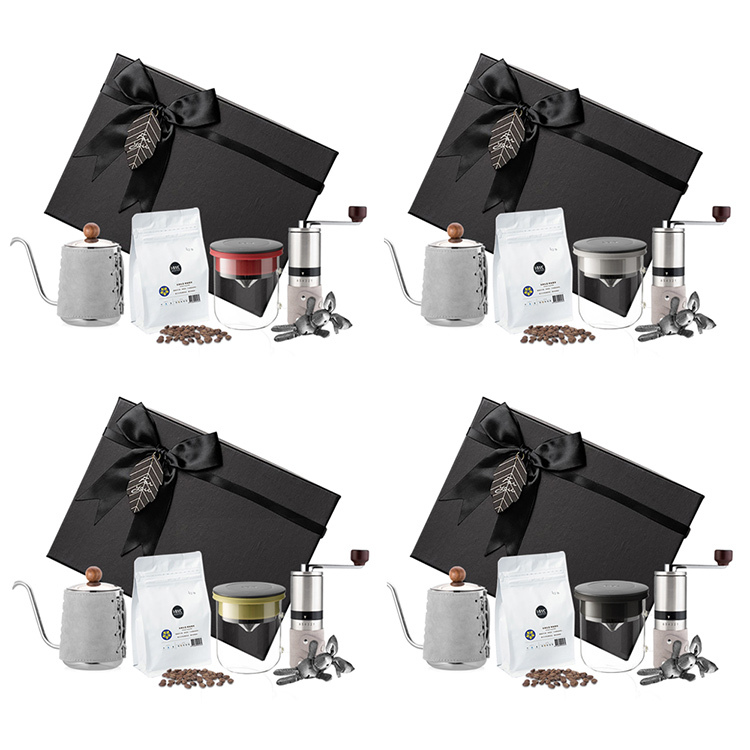 (預購4月底出貨)PO: 黑沃咖啡選品｜耶加雪菲咖啡四件禮盒組(手沖壺-共2色/玻璃杯350ml-共4色/咖啡磨2.0)