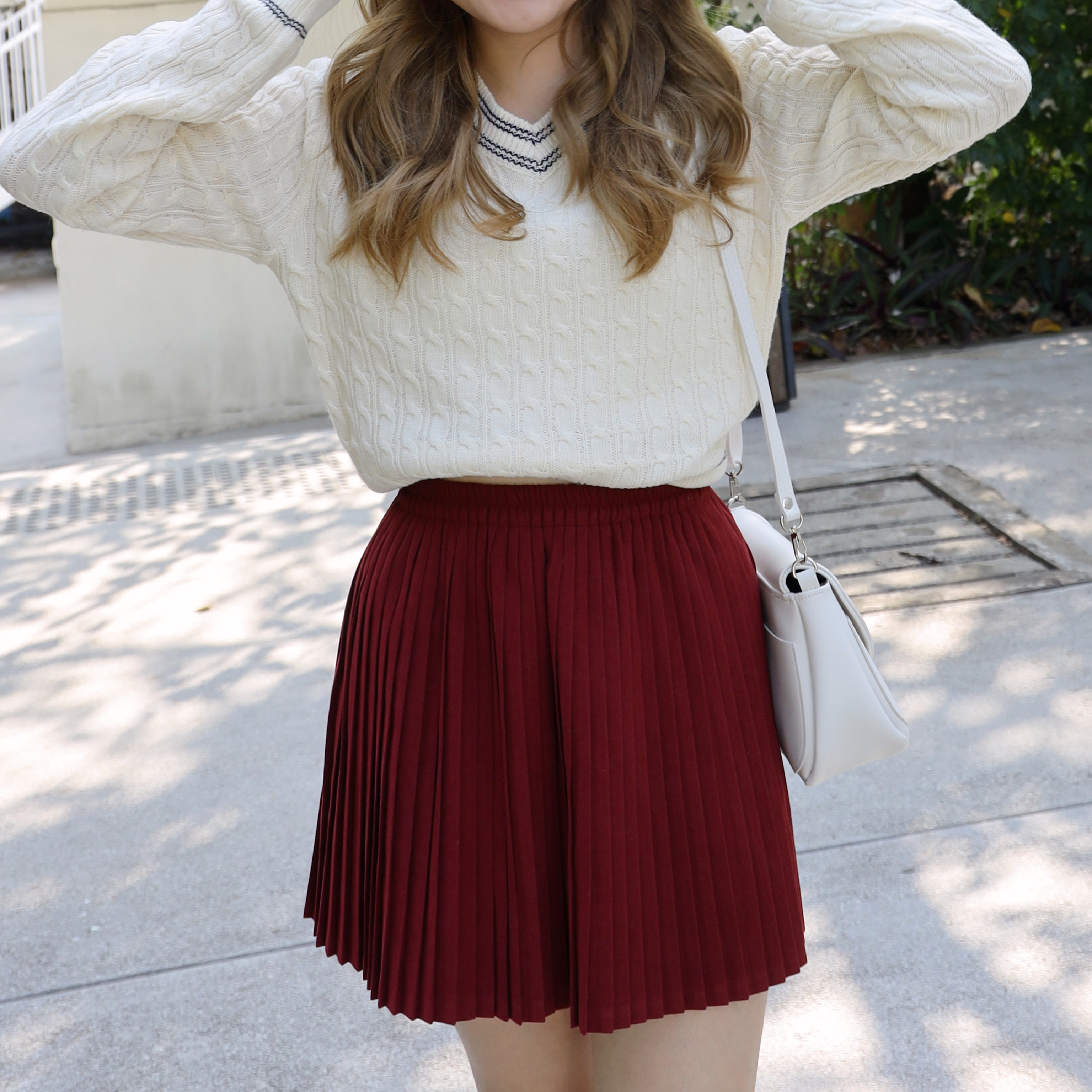 ✨||SK218 ||活力幼百摺純色絨布短裙