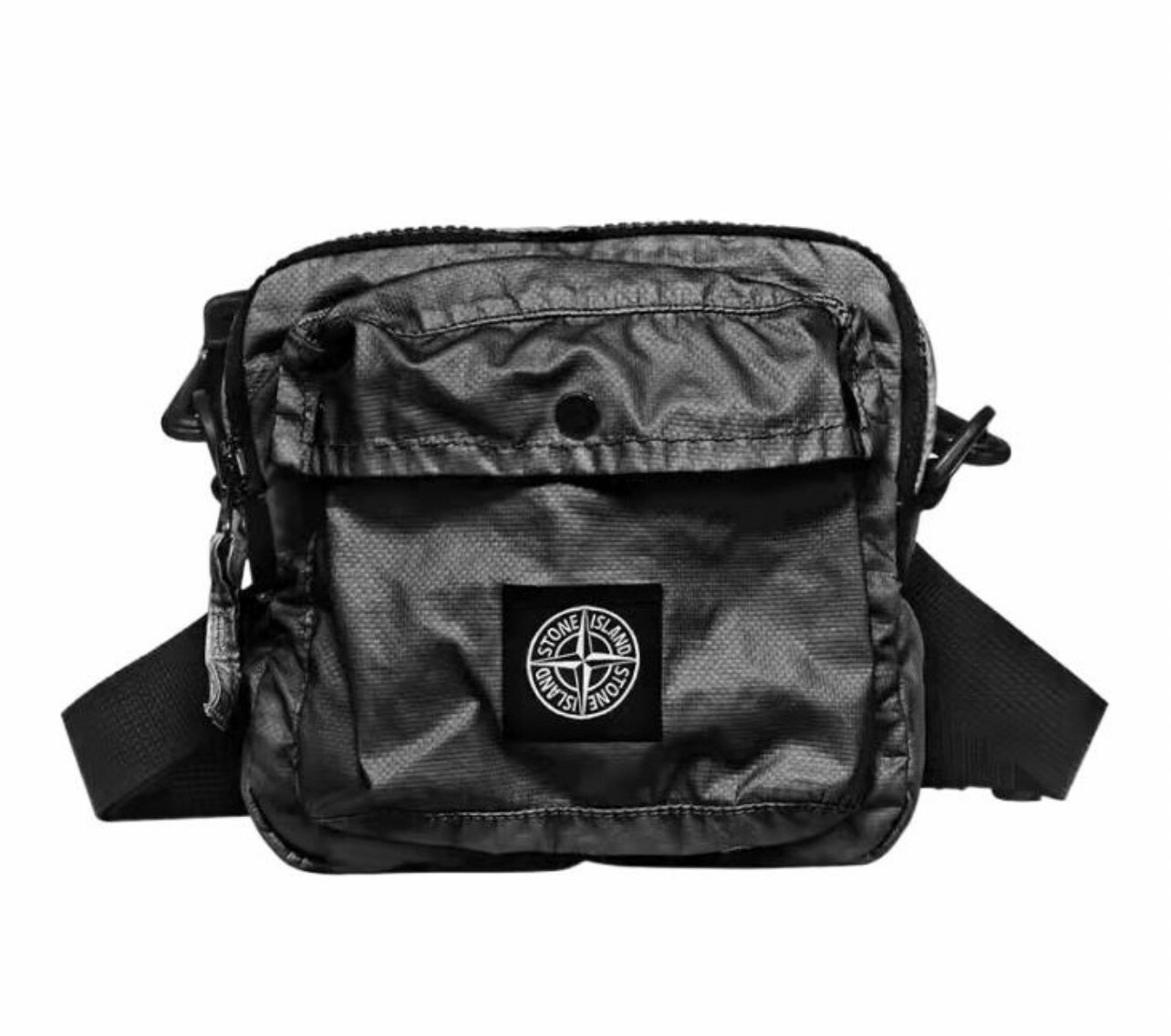 代購 STONE ISLAND 石頭島 運動拉鍊 小方包 單肩 斜背包 男款 黑 FEB-