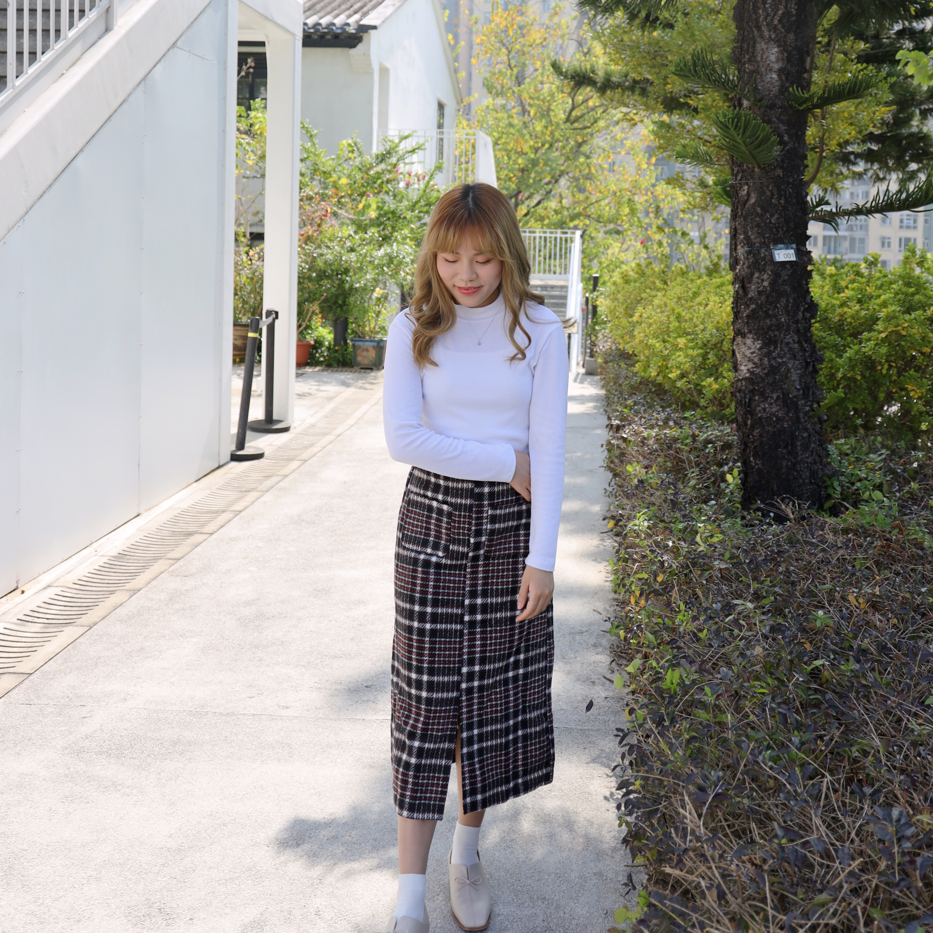 ✨||SKl193|| 兩口袋兩色格仔紋直身a字裙