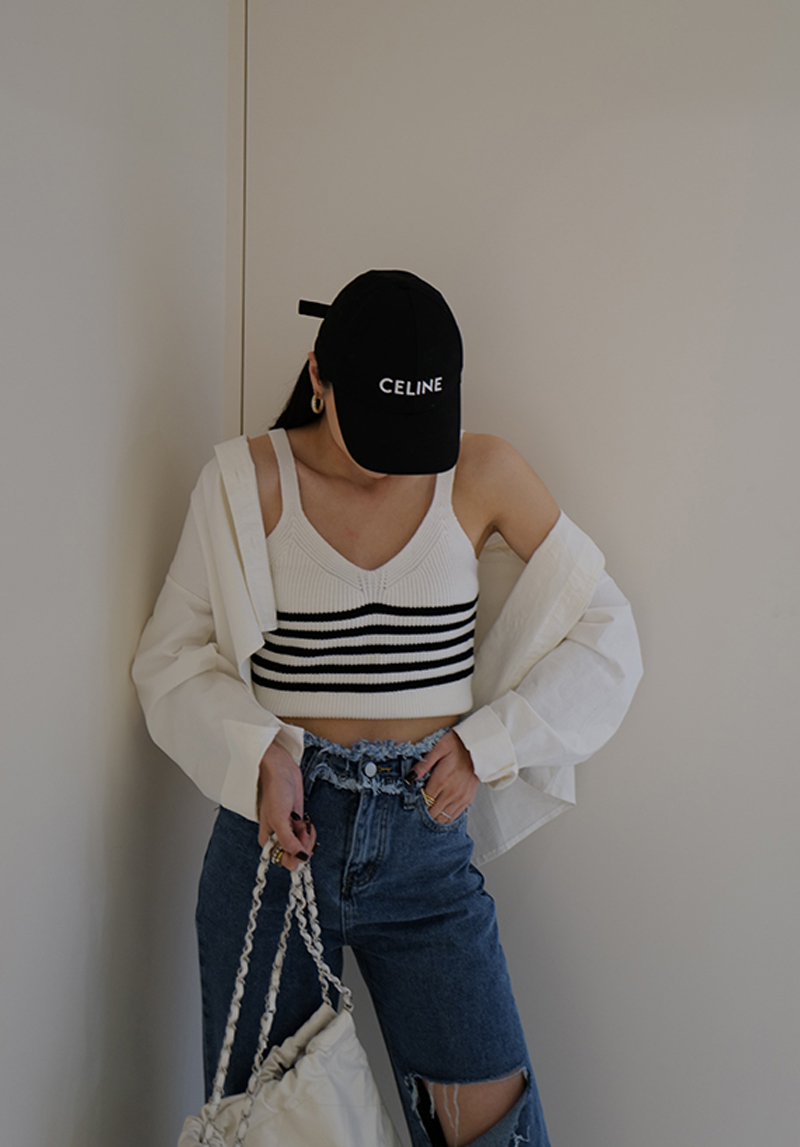 粗肩條紋針織背心*2色