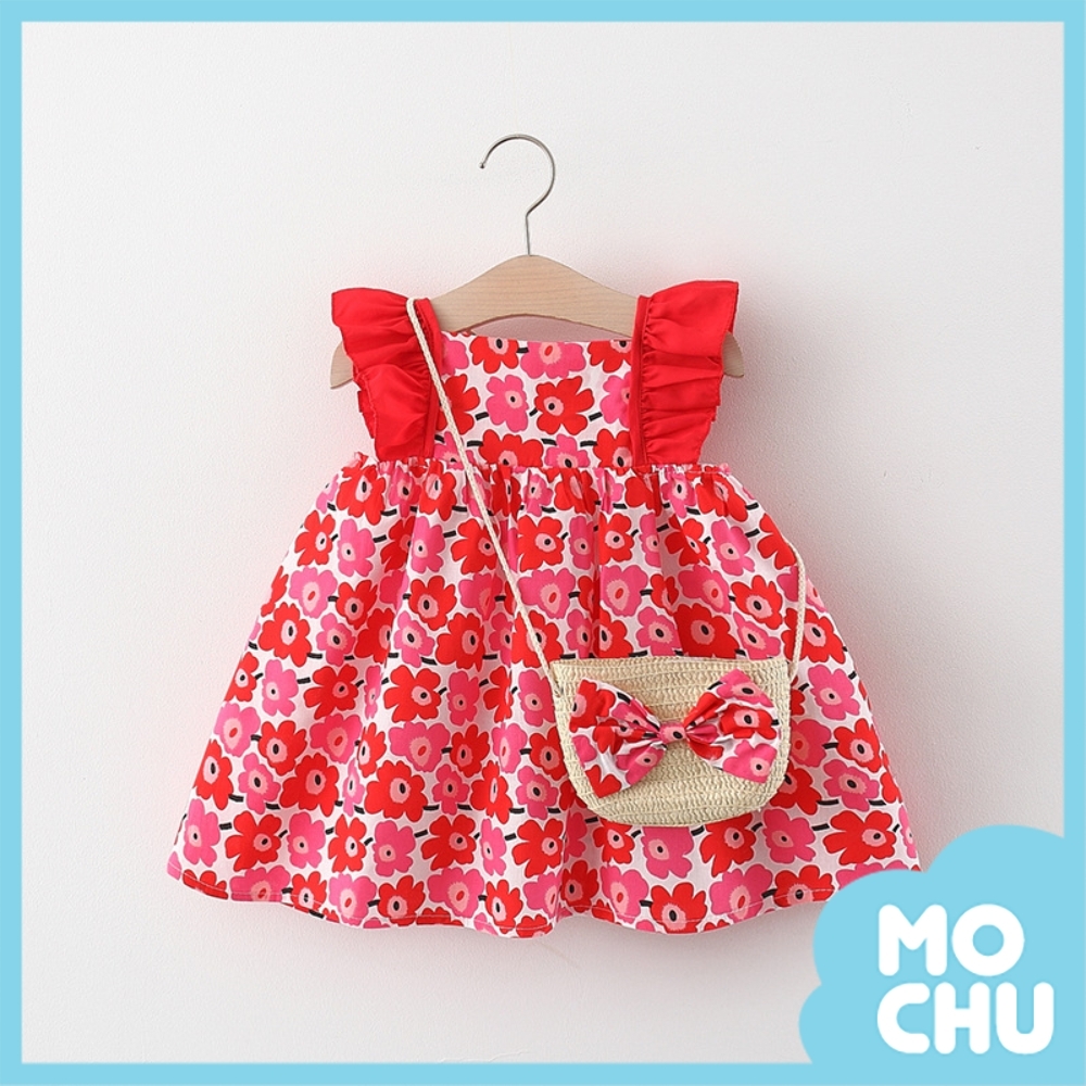 花花小飛袖洋裝＋斜包(三色)