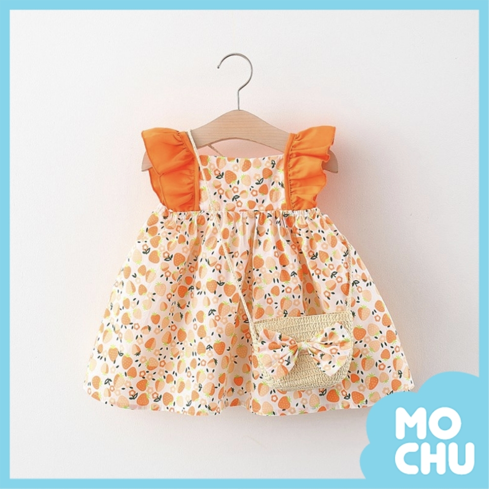 雙色草莓飛袖洋裝＋斜包(兩色)