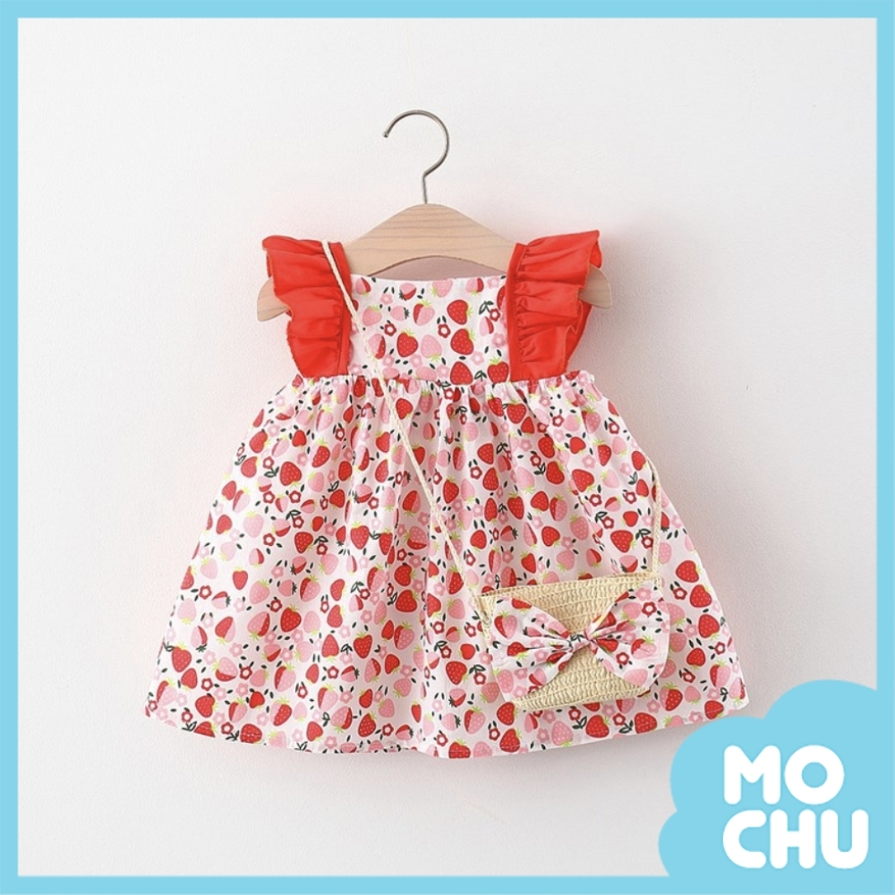 雙色草莓飛袖洋裝＋斜包(兩色)