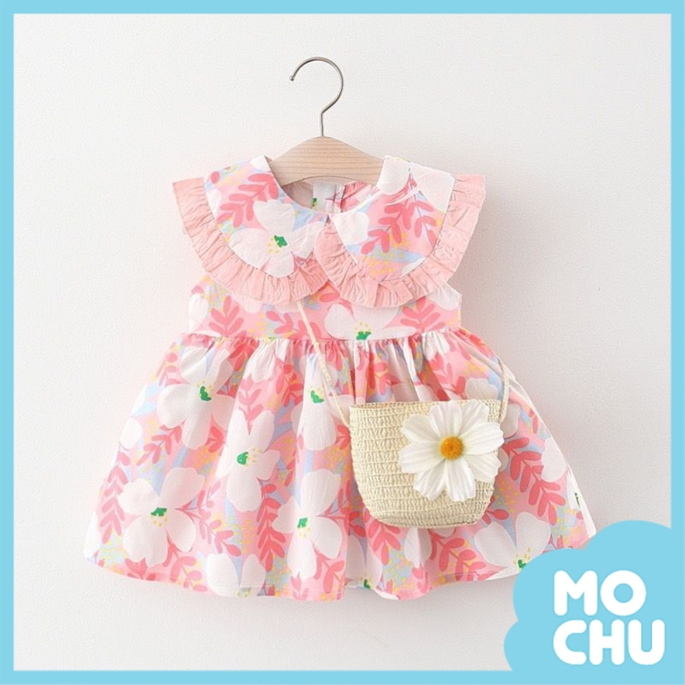 大圓領優雅花朵洋裝+斜包(兩色)