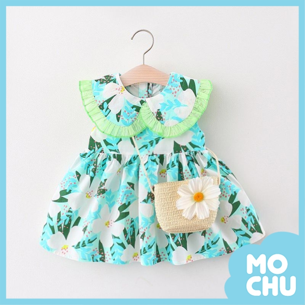 大圓領優雅花朵洋裝+斜包(兩色)