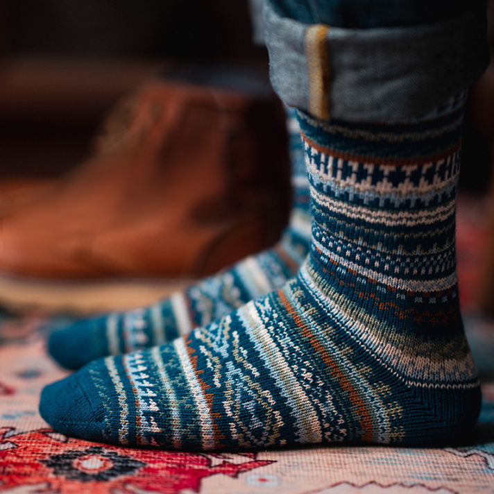 超好看復古配色針織中筒襪