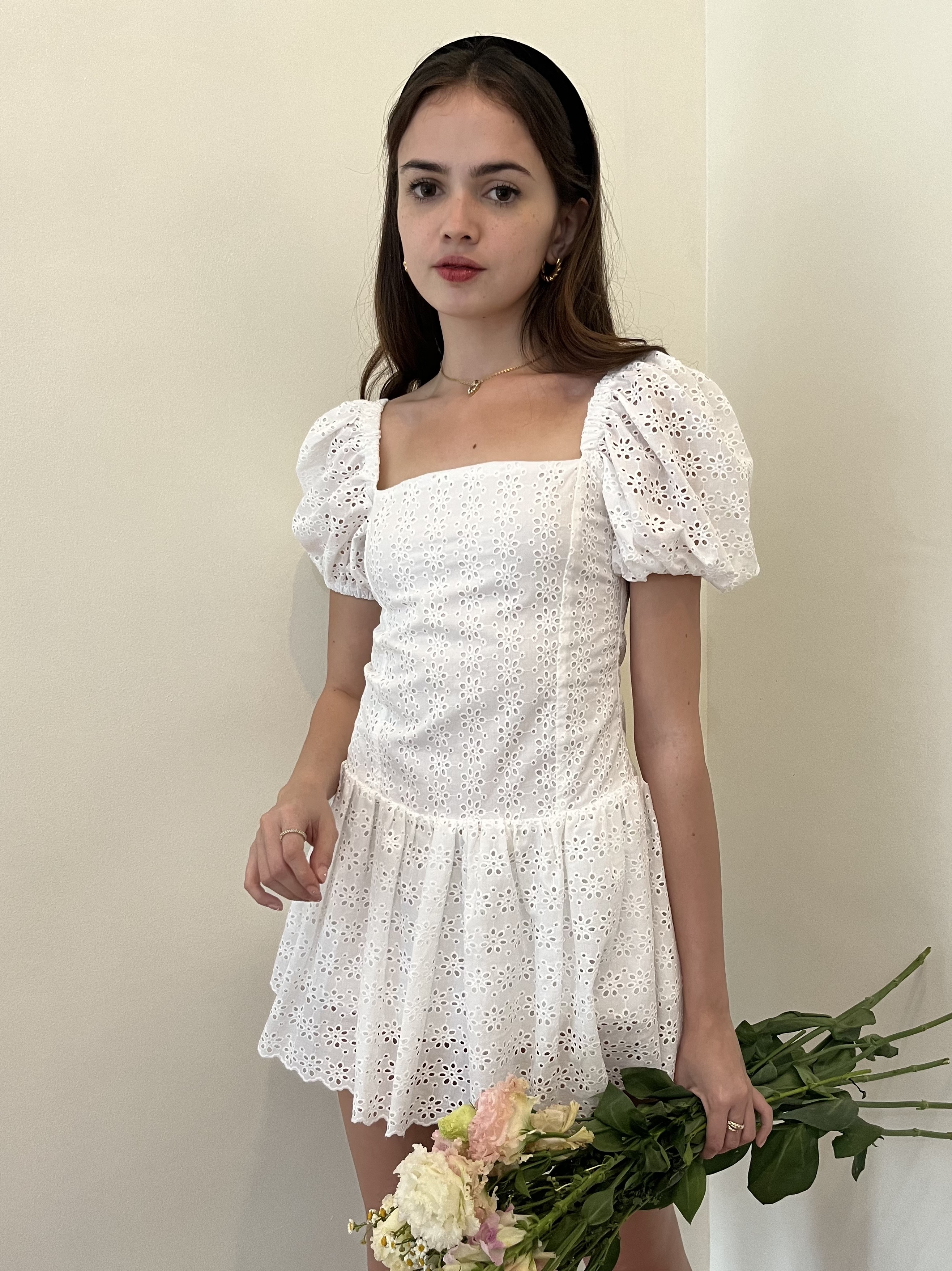 Amari Broderie Dress - White