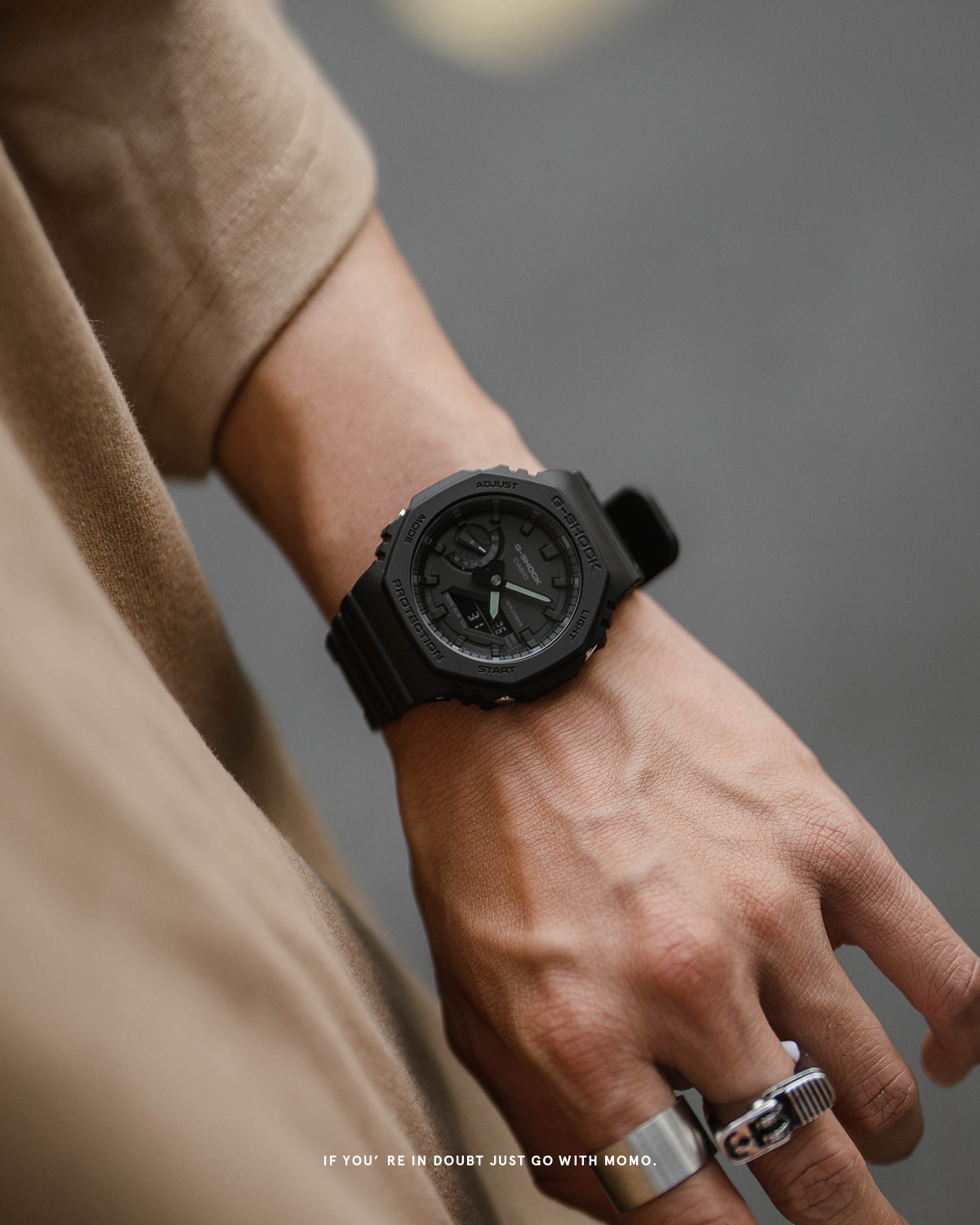 Casio G-SHOCK 八角雙顯橡膠腕錶 黑 GA-2100-1A1DR