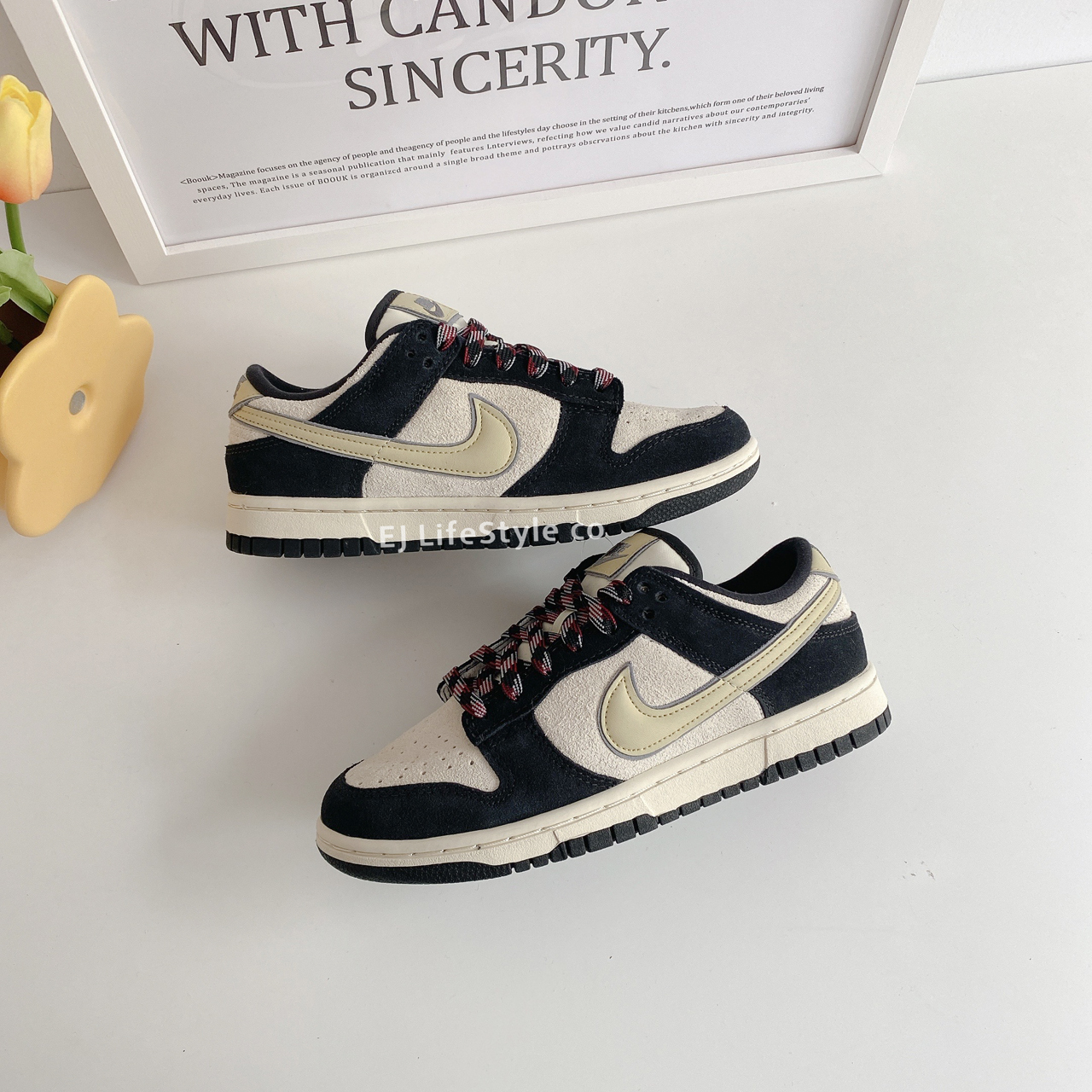 NIKE DUNK LOW 起司黃奶黃黑熊貓麂皮女鞋DV3054-001 / 現貨