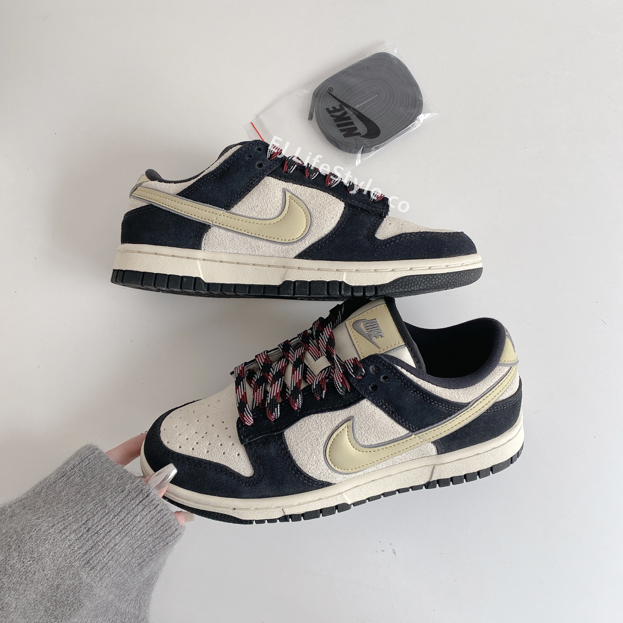 NIKE DUNK LOW 起司黃奶黃黑熊貓麂皮女鞋DV3054-001 / 現貨