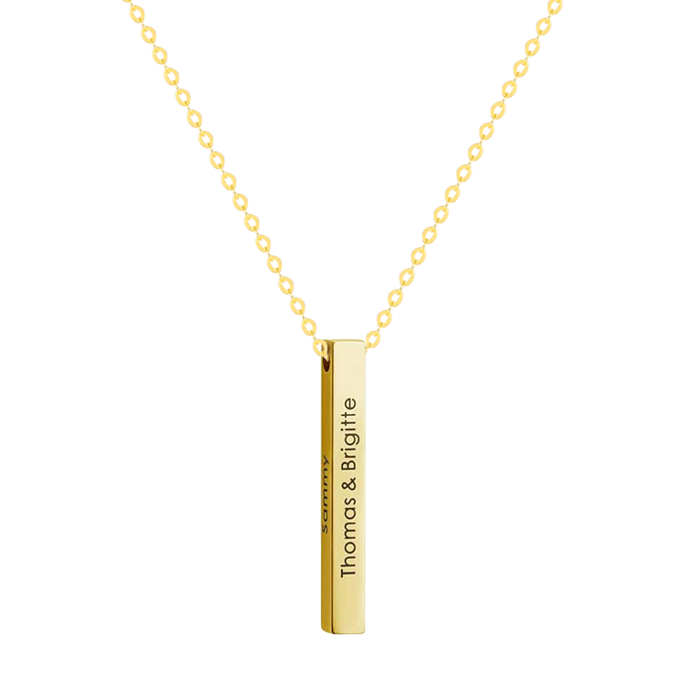 金色〡純銀項鍊，女士項鍊 長條豎條項鍊；免費刻字附贈包裝（0034）