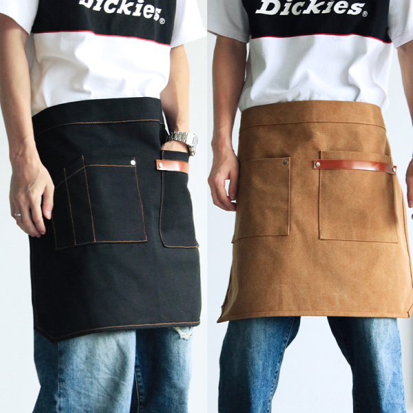 韓式半身帆布皮革圍裙