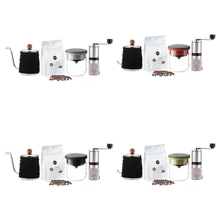 (預購4月底出貨)PO: 黑沃咖啡選品｜耶加雪菲咖啡四件組(手沖壺-共2色/玻璃杯350ml-共4色/咖啡磨2.0)