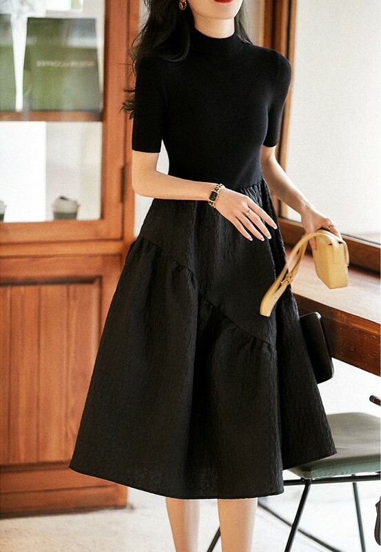 夏日赫本風兩件式黑色洋裝
