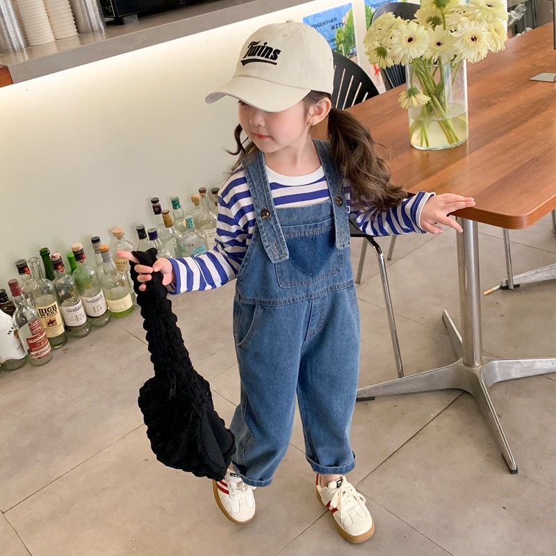 條紋小熊上衣/愛心口袋吊帶褲