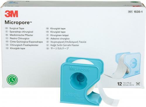3M™ Micropore™ 醫生紙膠帶 連架1535-1, 一吋闊 (一卷裝)