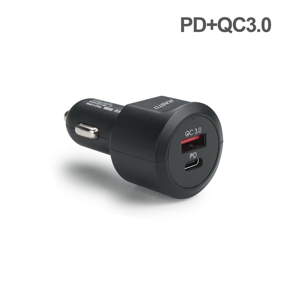 【RASTO】RB12 車用18W PD+QC3.0雙孔快速充電器